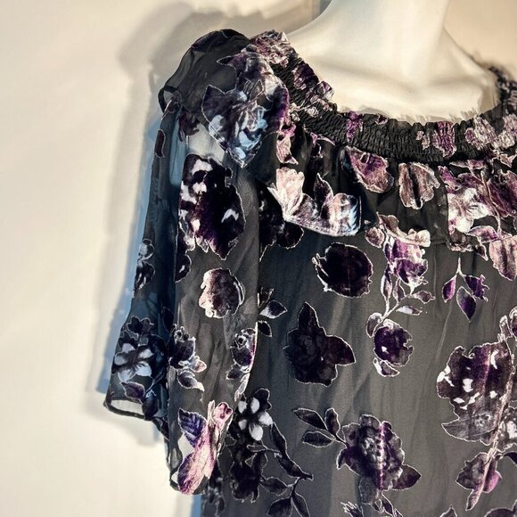 DR2 SZ S Purple & Black Burnout Velvet Top Whimsigoth Boho Dark Romance 80's - Picture 4 of 13